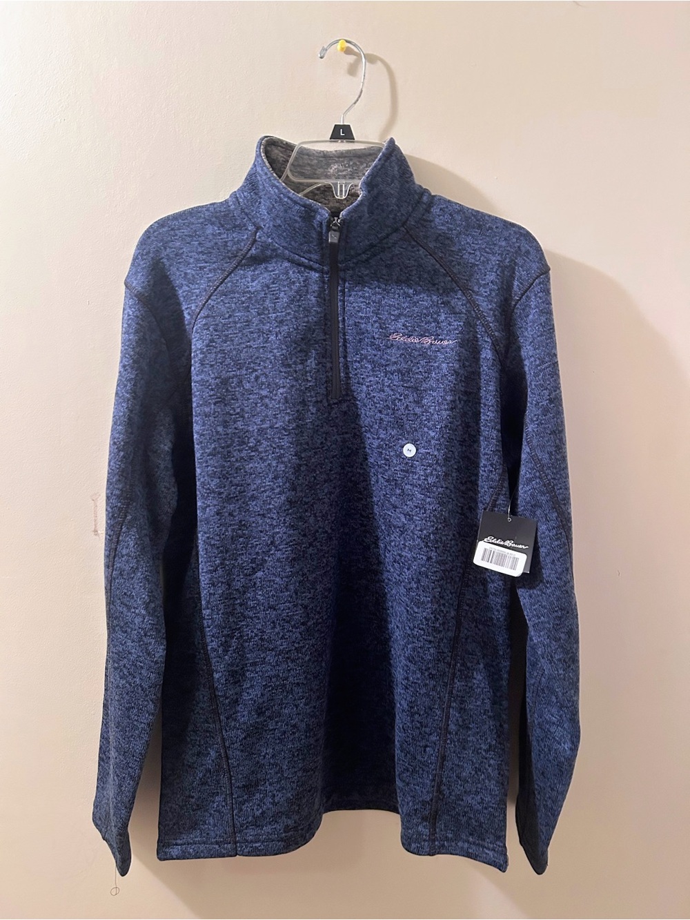 Men’s Eddie Bauer Navy Heathered Quarter-Zip Pullover Size Medium NWT
